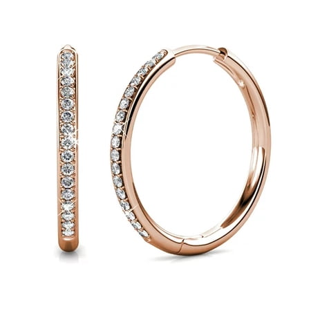 Paris Jewelry 18K Rose Gold Hoop White Sapphire Earrings 30MM Plated