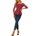 thumbnail image 2 of INSPIRE CHIC Women's Floral Lace Blouse Off Shoulder Sheer 3/4 Sleeve Peplum Top XL Burgundy, 2 of 7