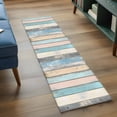 thumbnail image 5 of Blue Pink Cream Stripe Kitchen Runner Rug 2x6 Washable Runners for Hallway Non Slip Farmhouse Vintage Wooden Large Area Rug Indoor Floor Carpet for Bathroom Laundry Entryway Bedroom Living Room, 5 of 8