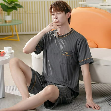 

QWZNDZGR Summer Female Pyjamas Knited Cotton Men s Pajamas Set Casual Short Sleepwear Pyjamas Nightwear Pijamas Plus Size 5XL Homewear PJ