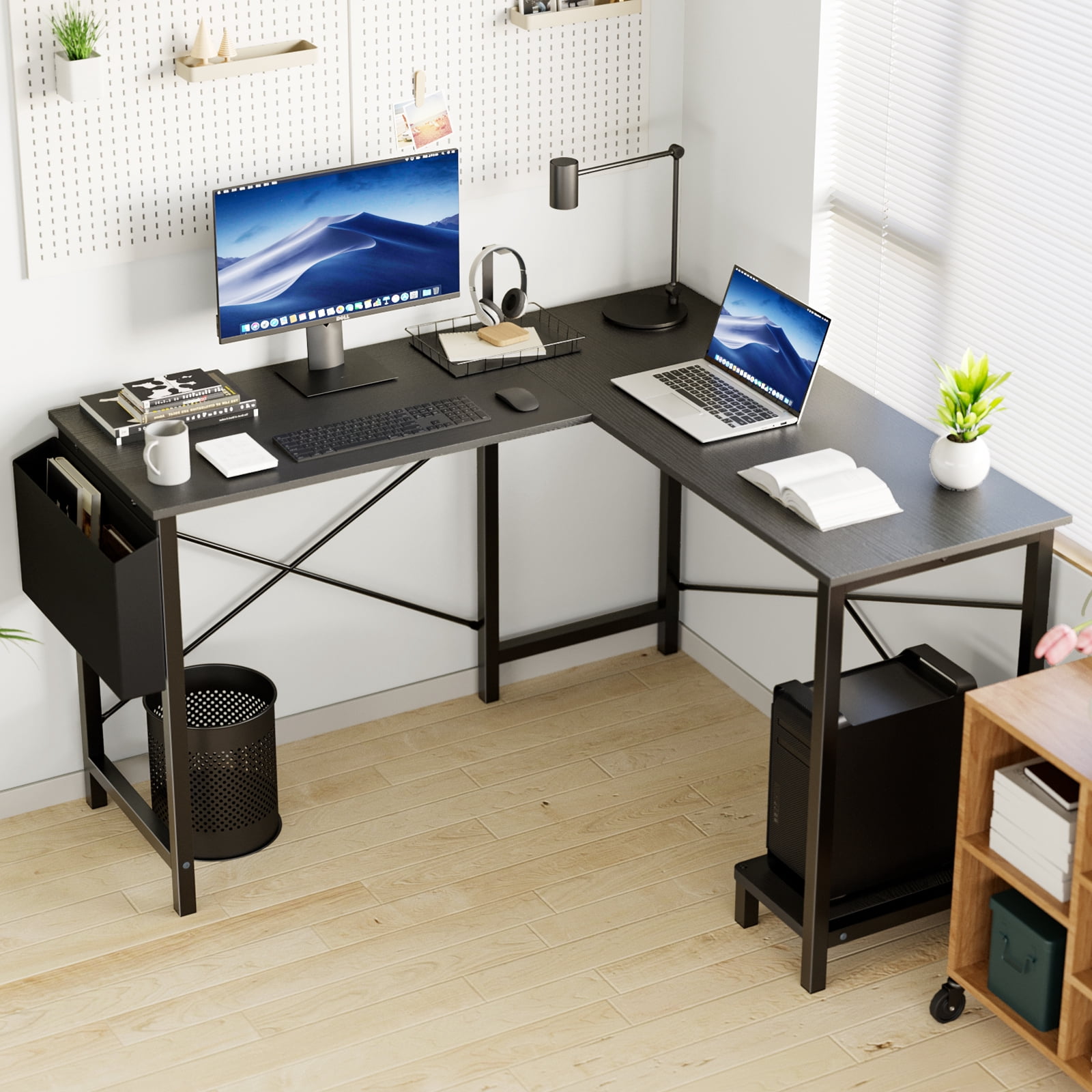 ZUNMOS Modern L-Shaped Desk, Sleek Design, Spacious Workspace, Black