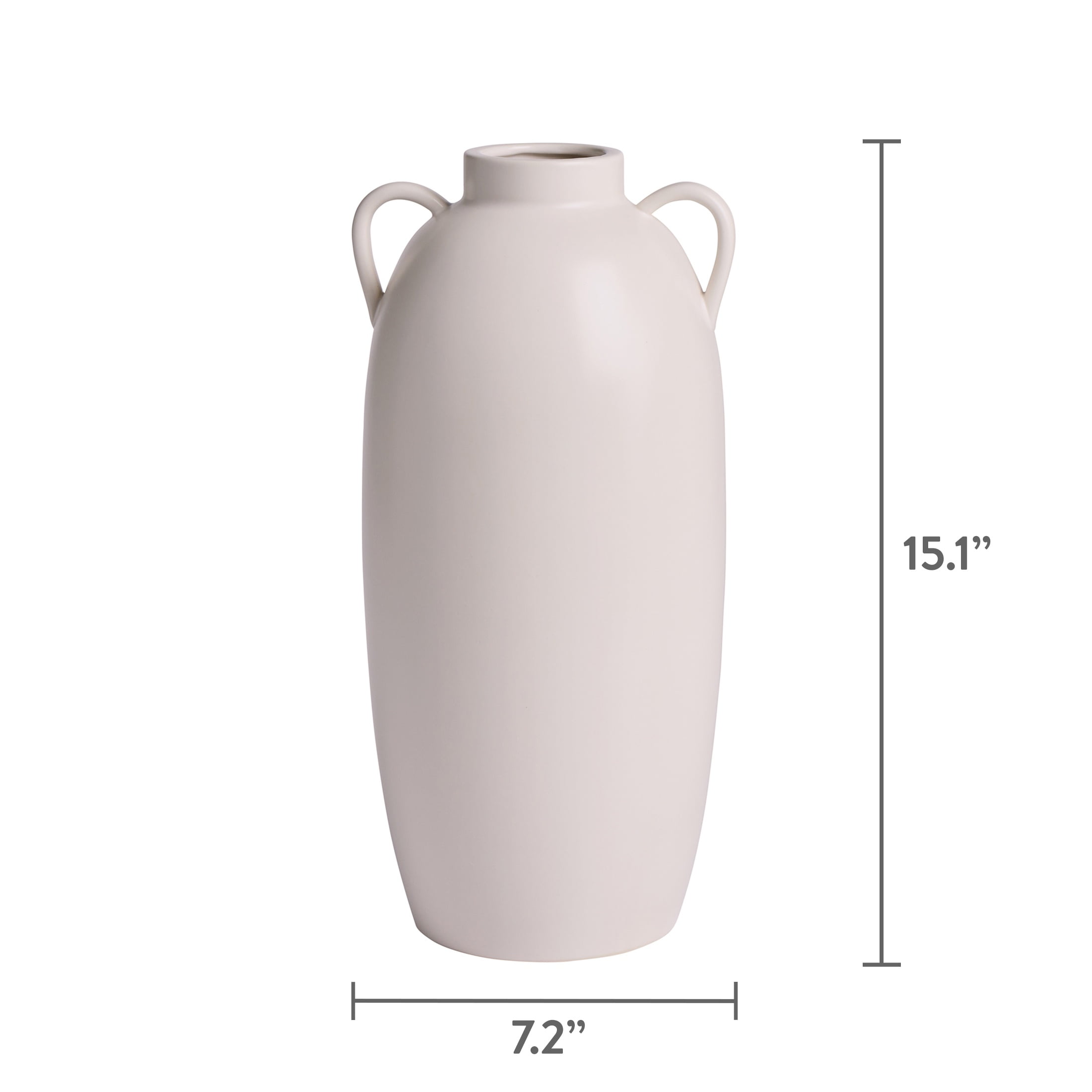 Better Homes & Gardens Indoor Cream Vase with Handles, 15 inch tall