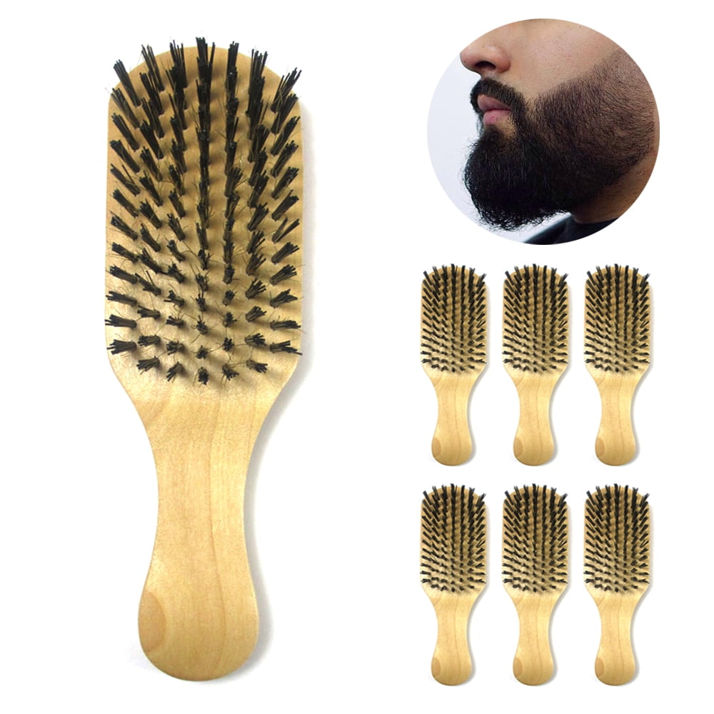 6 Pack Hair Brush Wooden Boar Bristle Beard Mustache Comb Mens Grooming
