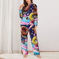 thumbnail image 2 of Fotbe Space Colorful Donut Pattern Long Sleeve Pajama Set for Women,Sleepwear Set,2-piece Loungewear Set,Soft PJs Comfy Nightwear with Pockets -X-Large, 2 of 7