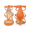 thumbnail image 6 of BLISSFUL STEP Strappy Knot Ankle Strap Kitten Heels Sandals for Women Orange 7.5, 6 of 7