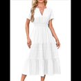 thumbnail image 3 of Vestido Bohemio Informal de Verano para Mujer, Ligero, de Corta, Cuello en V, Cintura Elástica y Bolsillos. S, 3 of 8