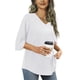 thumbnail image 2 of Tops de verano para mujer: túnica holgada con cuello en V y manga 3/4, poliéster, informal/trabajo/cita, para combinar con leggings, 2 of 6