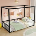 thumbnail image 2 of Twin Bed Frame, Twin Size Bed Frame,Twin size sunshade floor bed, iron double-size bed frame, modern low-profile double-size bed, equipped with fence-style guardrails, black series, 2 of 6