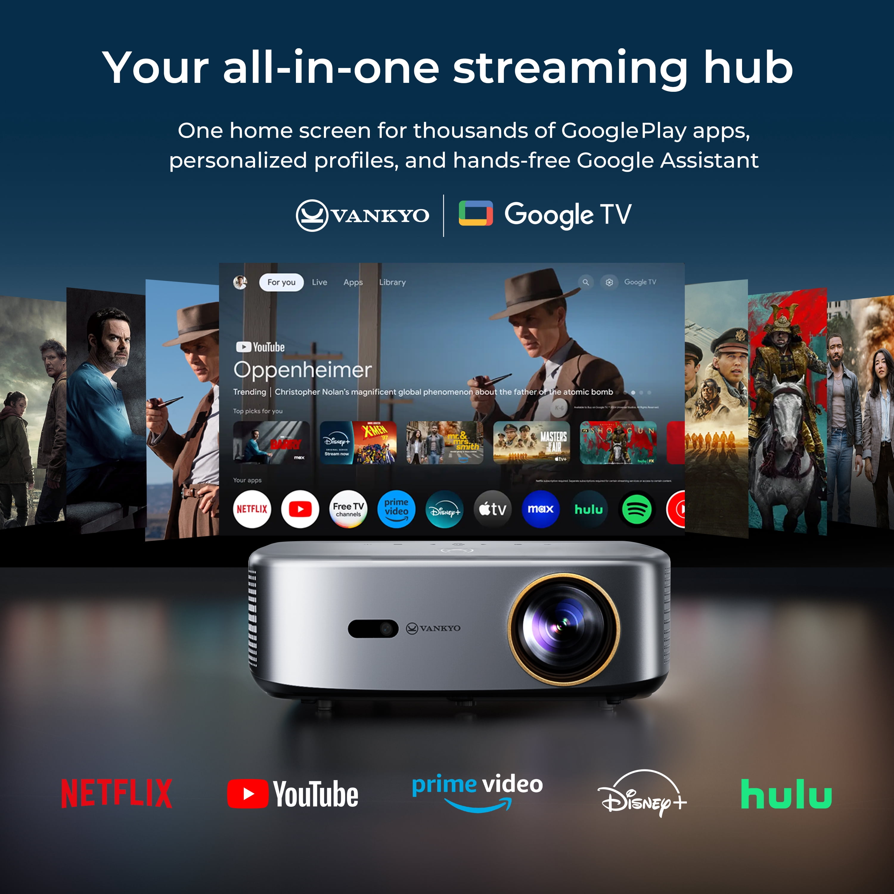VANKYO Performance V700 Pro Native 1080P Outdoor Movie Projector, Built-in Google TV, Auto Keystone, Auto Focus, Bluetooth, Portable Projector, 120" Projector Screen Included