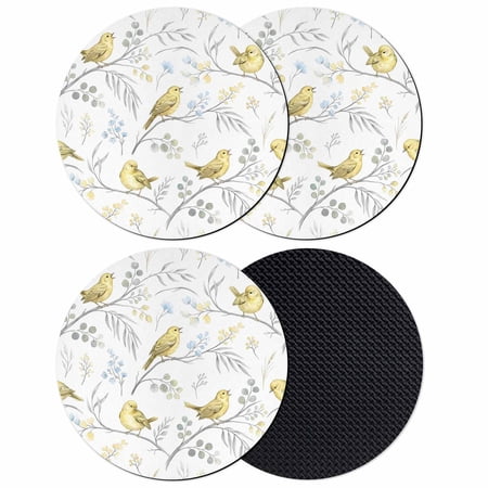 Yellow Birds Coasters Set of 4 Absorbent Coasters for Drinks Spring Floral Botanical Farmhouse Coaster for Desk Coffee Table Protection Home Decor House Warming Gifts 4