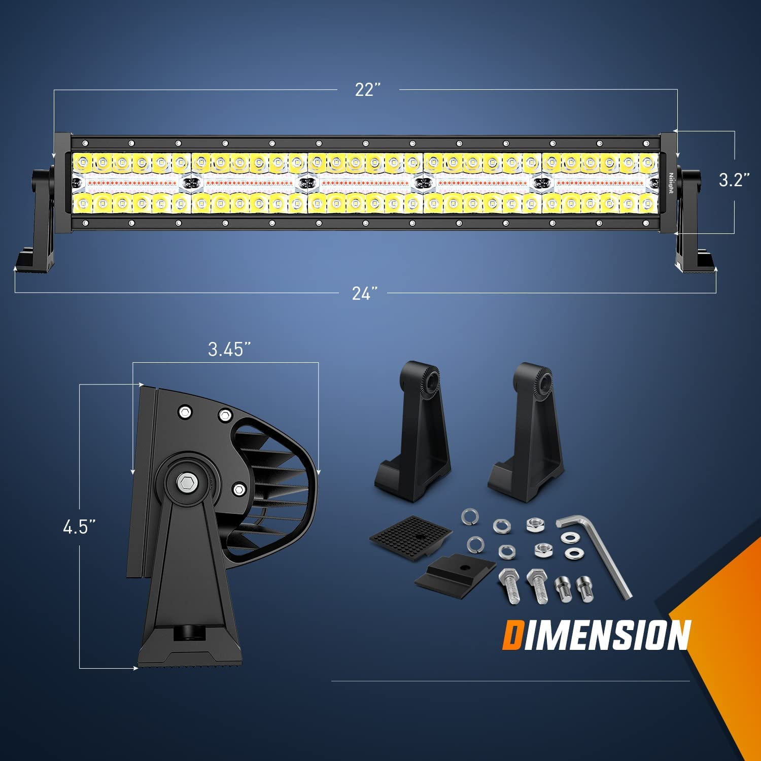 Nilight 22inch 480W Led Light Bar Spot Flood Amber White Strobe 6 Modes Memory Function Reset Function Off-Road Truck Car ATV SUV Cabin Boat with 16AWG Wiring Harness Kit-1 Lead