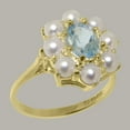 thumbnail image 2 of LBG British Made 14k Yellow Gold Natural Aquamarine & Cultured Pearl Womens Statement Ring - 33 size options - Size 7, 2 of 5