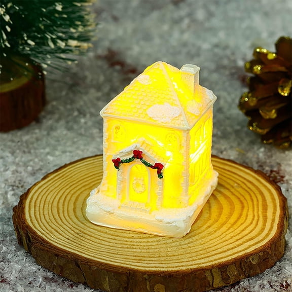 A Resin Christmas Miniature Houses Village Set With Led Lights Diy Ornament Kits Includes Cedar Bare Branch Tree Lamp