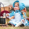 thumbnail image 3 of The Queen's Treasures 18 Inch Doll Clothes and Shoes, Little House on The Prairie 5 pc Blue Calico Dress with Bonnet, Apron, Pantaloons and Lace Up Boots., 3 of 8