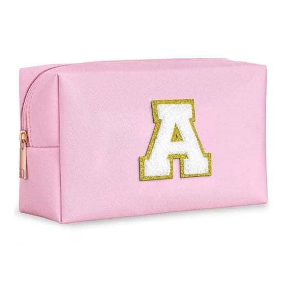 Initial Makeup Bag, Birthday Gifts for 4 5 6 7 8 9 10 11 12 Year Old Teen Girls, Personalized Preppy Cosmetic Bag | Leather Toiletry Bag (Pink J)