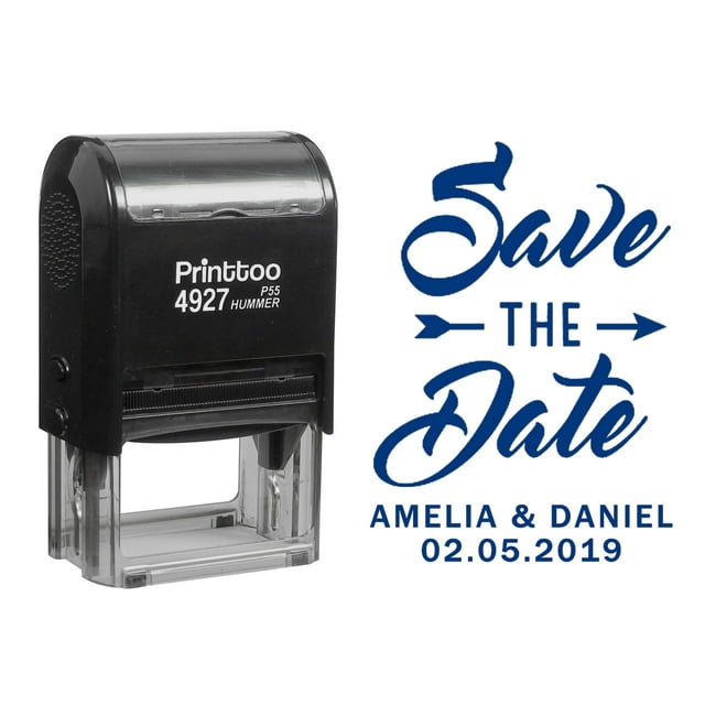 Printtoo Personalized Blue Self Inking Wedding Stamp Custom Save The Date Rubber Stamper -60 x 40 mm