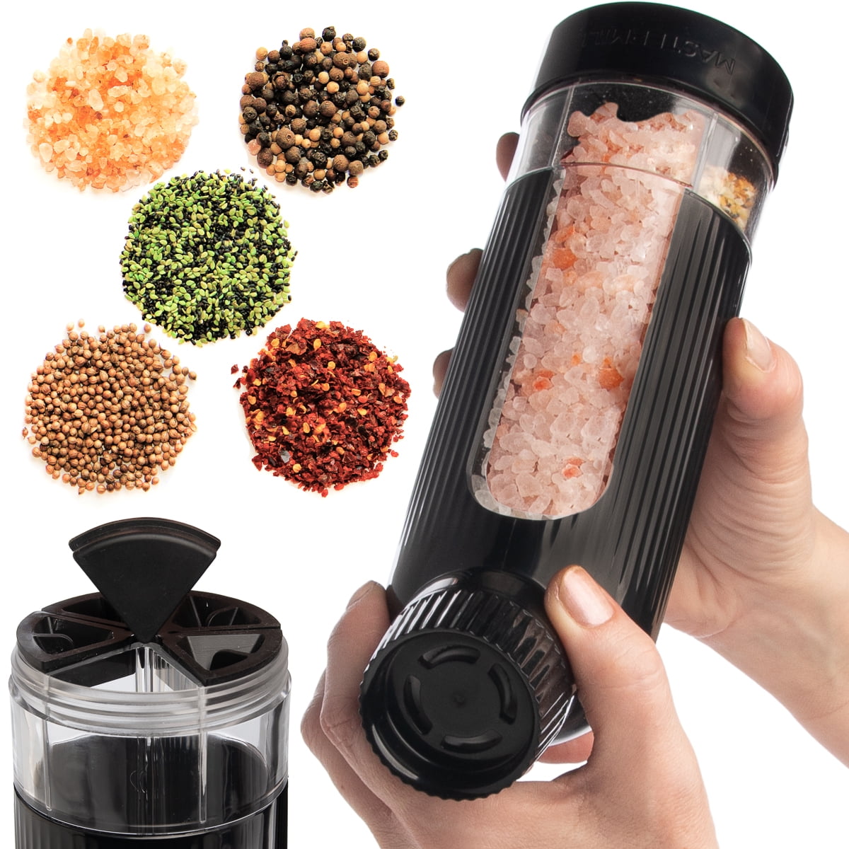 MasterMill 5in1, Multi Section Spice Grinder, Salt Pepper Dispenser
