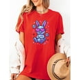 thumbnail image 3 of Y2K Chrome Bunny Shirt Retro Cyber Rabbit With Pixel Heart Glasses Cute 2000s Aesthetic Vaporwave Glitter Kawaii Graphic Tee, 3 of 5