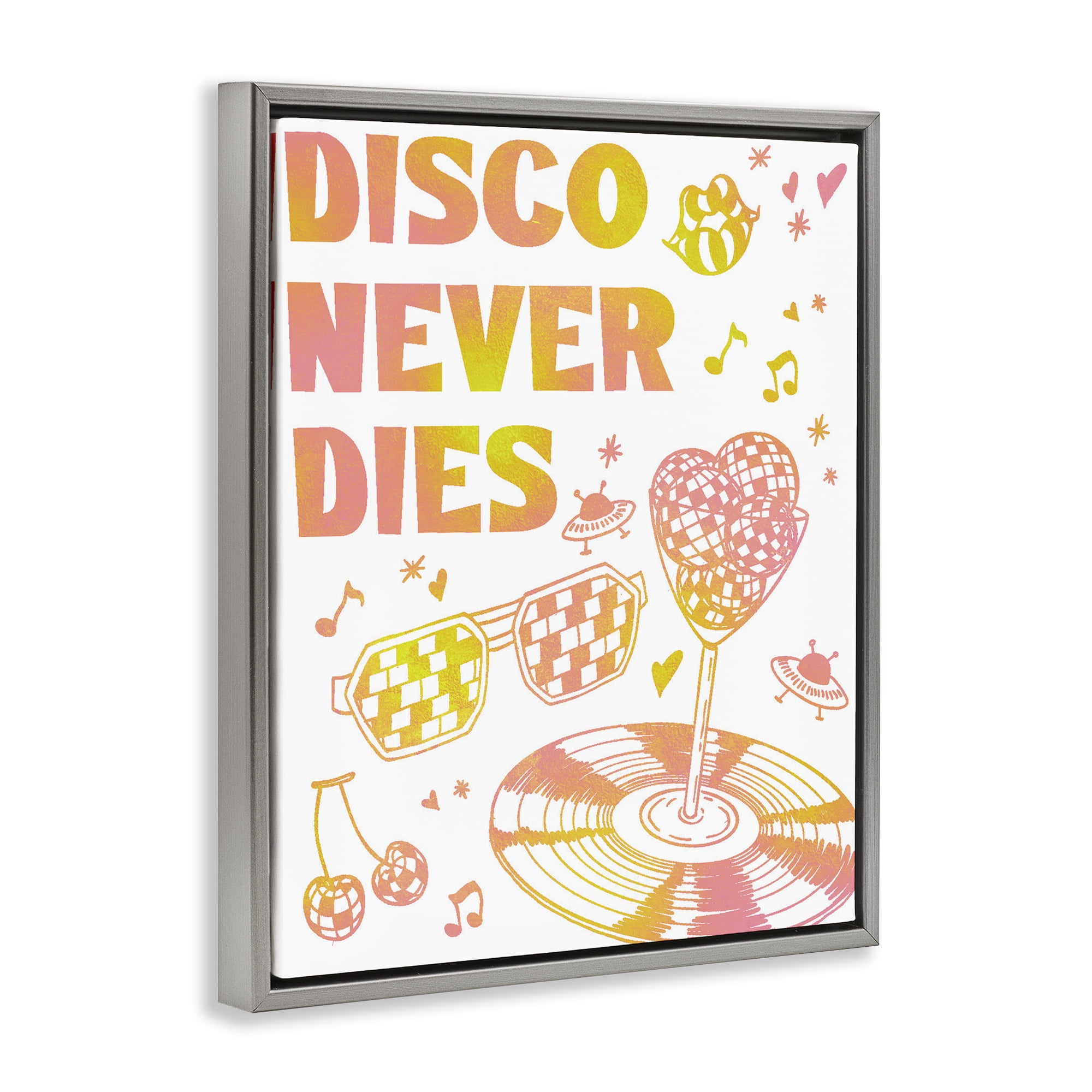 Stupell Industries Disco Never Dies Gray Framed Floater Canvas Wall Art, design by Ziwei Li