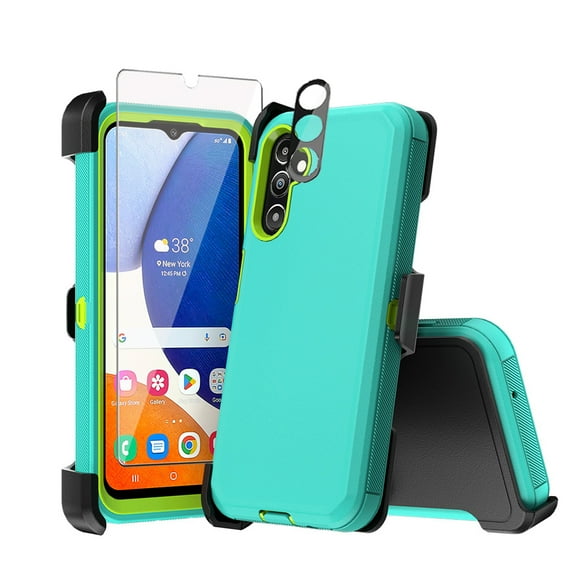 Xhy Samsung Galaxy A14 5G Case with Belt Clip Holster and Screen and Lens Protector Military Grade Heavy Duty 3 in 1 Shockproof Armor Rugged Durable for Galaxy A14 5G Phone - Green Yellow