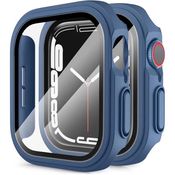 Yanonmyfd fundas rígidas para PC compatibles con Apple Watch Series 9 8 7, funda protectora completa con protector de pantalla de vidrio templado para Apple Watch 45mm (Transparente)