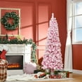 thumbnail image 2 of HOMCOM Snow Flocked Pencil Artificial Christmas Tree with Steel Base Pink, 2 of 10