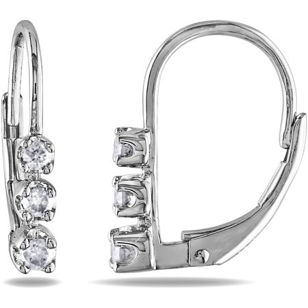 Miabella 1/4 Carat T.W. Diamond Sterling Silver Leverback Three-Stone Earrings