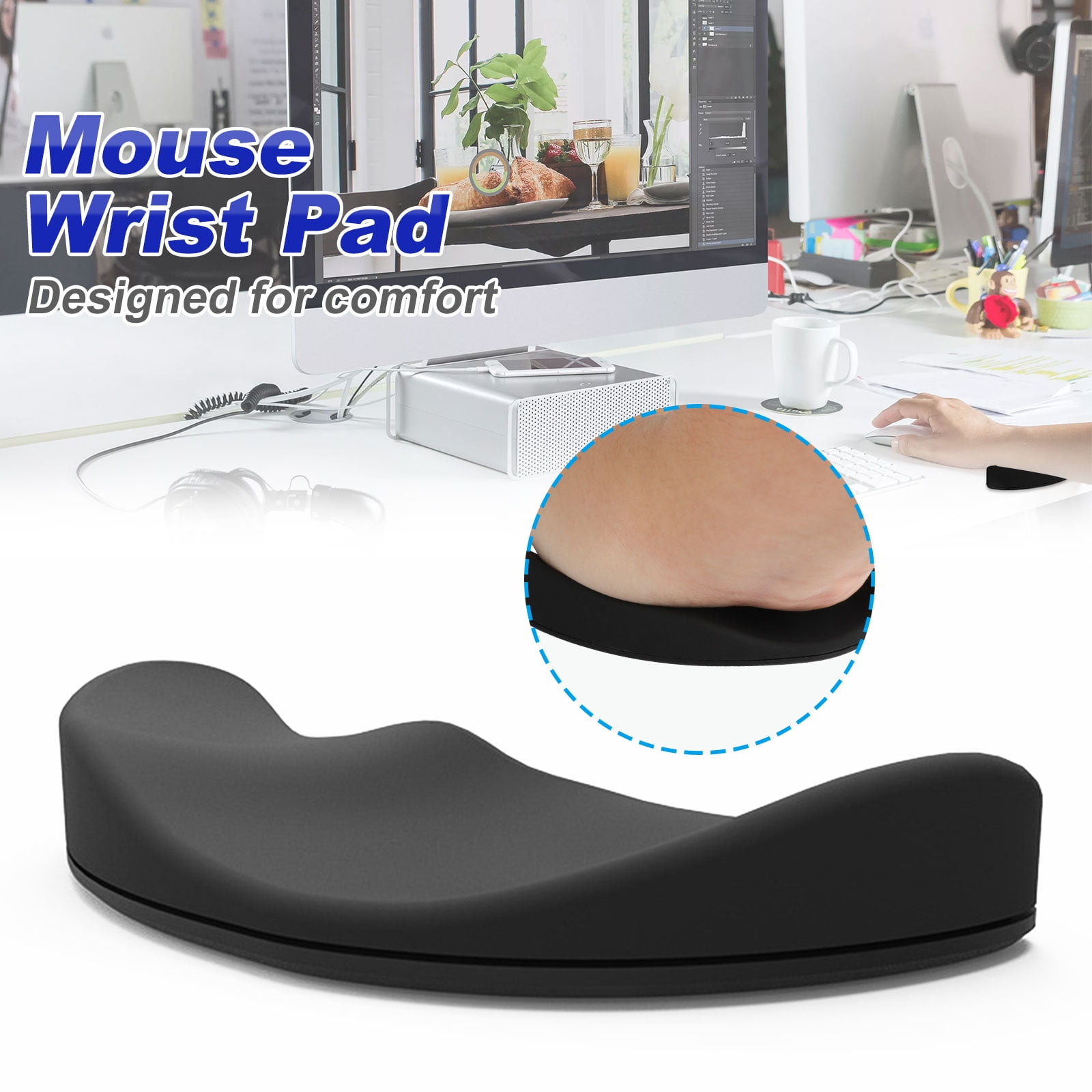 Gliding Wrist Rest Pad For Optical Mouse Support Wrist Comport Roller Pad Black 