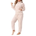 thumbnail image 4 of Conjuntos de pijama de mujer INSPIRE CHIC de franela de manga larga suave, cálido y cómodo para el invierno con bolsillos en color beige, 4 of 6