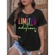 thumbnail image 1 of Women's Plus Size Casual T-Shirt with Colorful Letter Print - Crew Neck, Short Sleeve, Stretchy Polyester Blend, Machine Washable - Perfect for Spring & Summer Tee For Adult, Men, Women, Teen, Teenag, 1 of 5