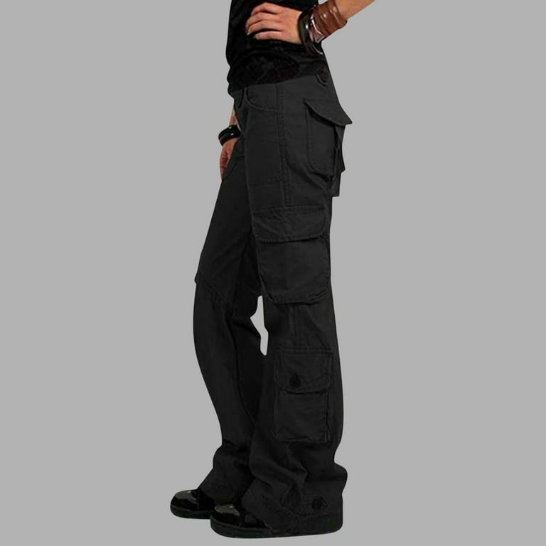 RQYYD Plus Size Cargo Pants Women Casual Loose High Waisted Straight Leg  Baggy Pants Trousers with Multiple Pockets(Black,M)