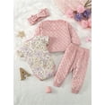 thumbnail image 4 of WIBACKER 0-12M Baby Girls' 4-Piece Warm Velvet LOVE Outfit Sets, Little Jacket, Pants, Bodysuit and Headband Set, 4 of 11