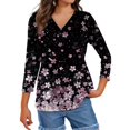 thumbnail image 5 of Women's Floral Print V-Neck Loose Fit 3/4 Sleeve Blouse, Breezy Casual T-Shirt for Spring Gardening or Weekend Errands,Pink S, 5 of 5