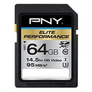 PNY 64GB Elite Performance Class 10 U3 SDXC Flash Memory Card - 95MB/s, Class 10, U3, 4K UHD, Full HD, UHS-I, Full Size SD