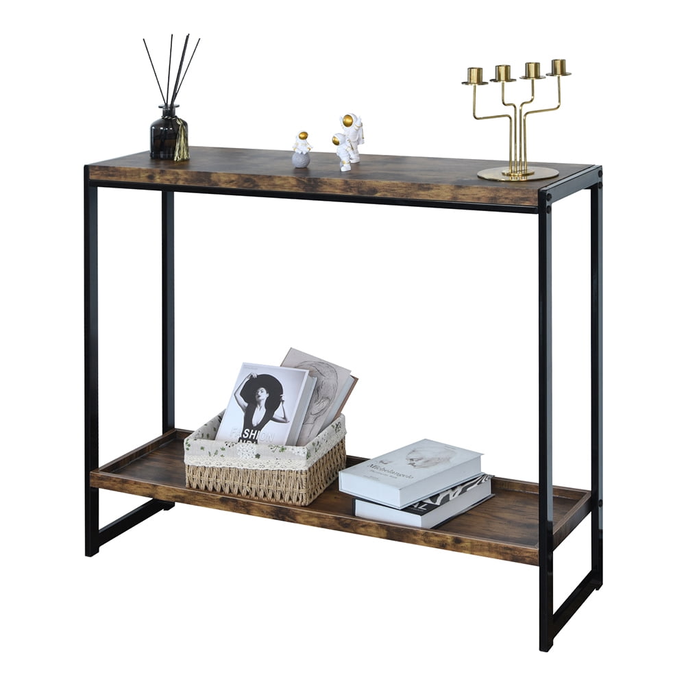 Kepooman Storage Side Table with Open Storage Shelf, 2-Tier Narrow Console Table, Brown Kepooman Storage Side Table with Open Storage Shelf, 2-Tier Narrow Console Table, Brown