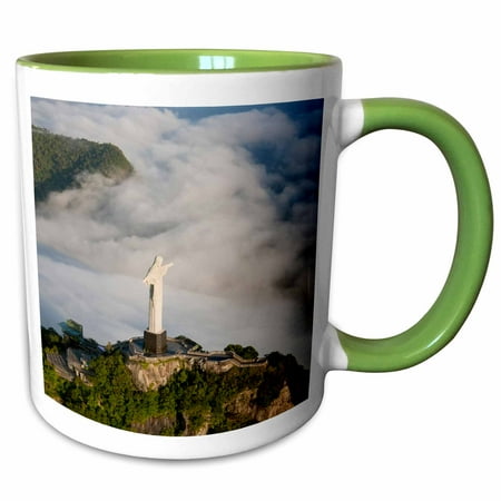 Redeemer Light - 3dRose Aerial of Statue of Christ The Redeemer, Rio de Janeiro, Brazil. - Two Tone Green Mug, 11-ounce