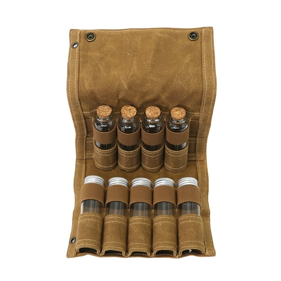 Outdoor Camping Seasoning Bottle Storage Bag Portable Spice Bag With 9 Spice Jars Seasoning Bottle Seasoning Container For Outdoor Camping Barbecue Food Storage