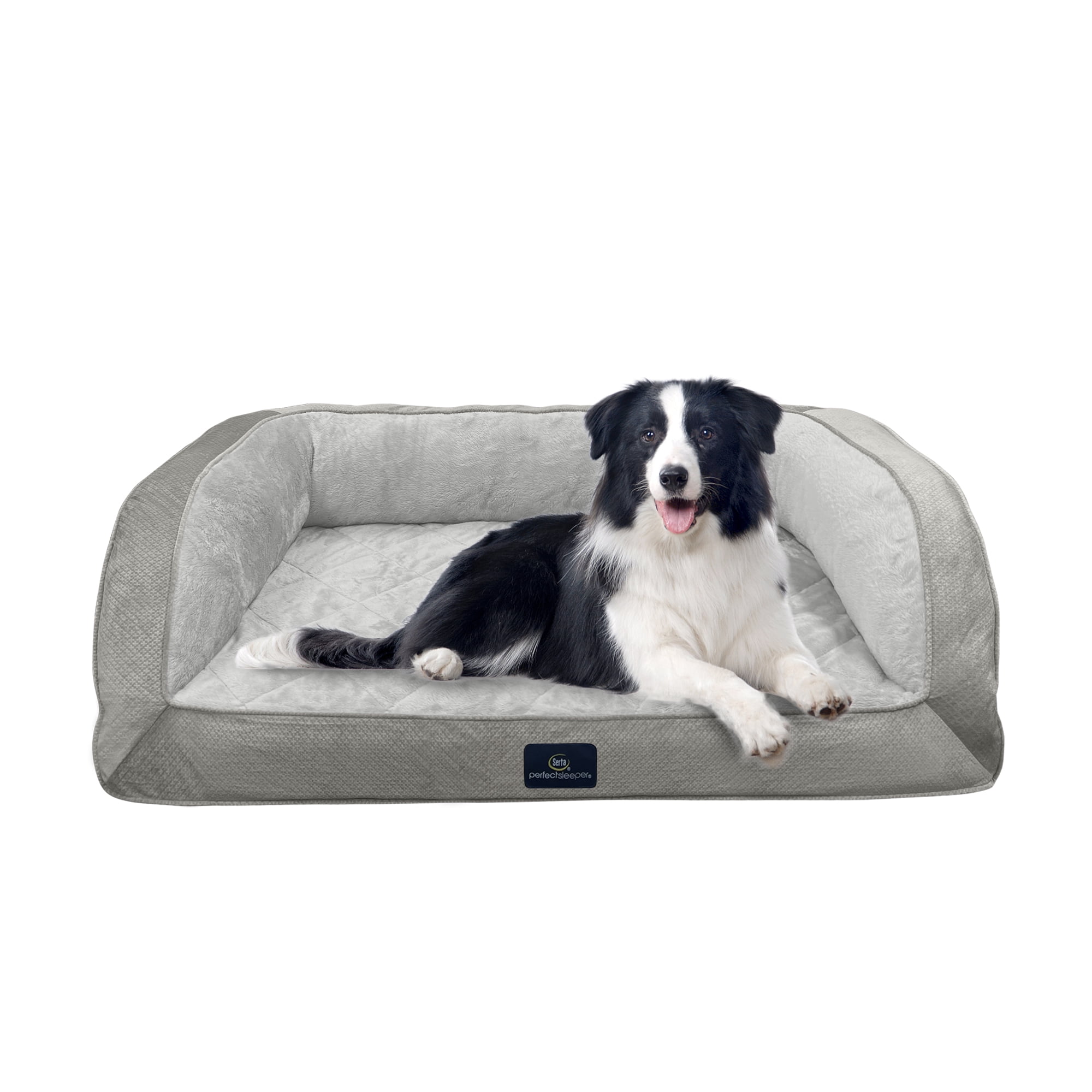 Serta Quilted Orthopedic Bolster Couch Cat & Dog Bed, Gray, Extra Large