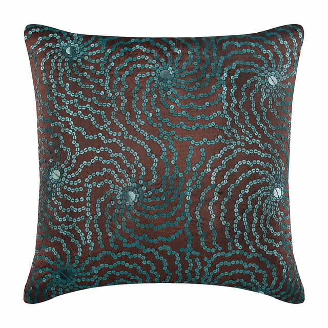 Funda de cojín para sofá, decorativa, marrón, de diseño, 40 x 40 cm (16 x 16 pulgadas), de seda, con motivos abstractos, florales y tradicionales - Toque turquesa