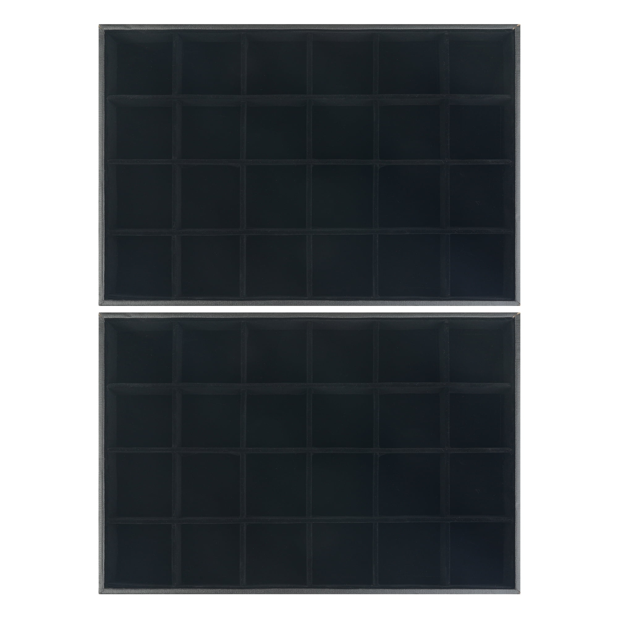 Unique Bargains Set of 2 Velvet Jewelry Boxes Organizer Trays with Removable Dividers Black 24 Grid Tray