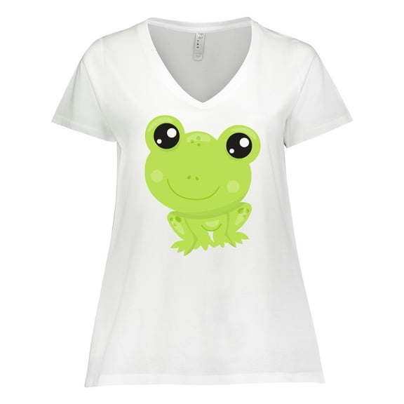 Inktastic Cute Frog, Little Frog, Baby Frog, Green Frog Women's Plus Size V-Neck T-Shirt