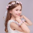 thumbnail image 1 of UBIUO - Corona rústica floral y ramillete de muñeca para novias, niñas de las flores, diadema con flores rosas ruborizadas, tiara, accesorio para el cabello para mujeres y niñas, 1 of 5