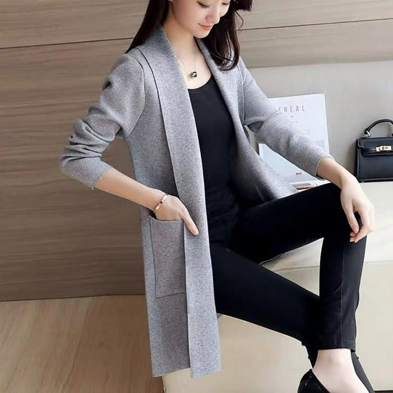 JANDEL Korean Style Loose Casual Solid Color Knit Cardigan Fashion Trend Long sleeved Women s Coat Women s Jacket Long Coat Walmart