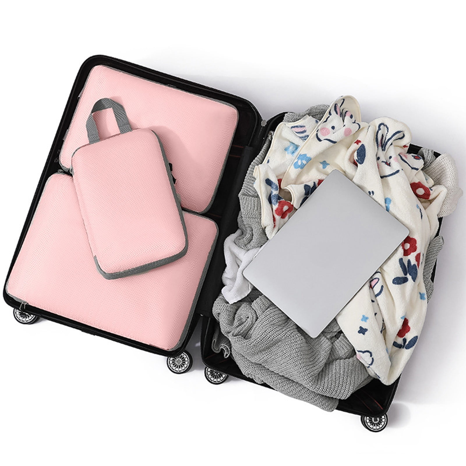 Packing Cubes for Suitcases - 3-Piece Set of Double Capacity Travel Organizer Bags in Black, White, Pink, and Gray