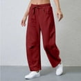 thumbnail image 5 of CFMDUC Women's Barrel Leg Sweatpant Drawstring Elastic Waisted Wide Leg Lounge Pants Baggy Casual Cotton Sweatpants Trousers with Pockets Red L, 5 of 9