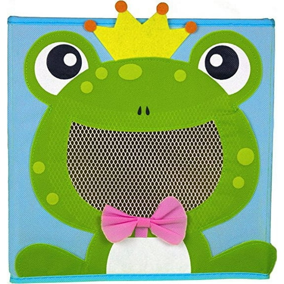 Cute Collapsible Storage Bins W/ View Window- Foldable Cubes - 11x11 in. Folding Box (Frog)