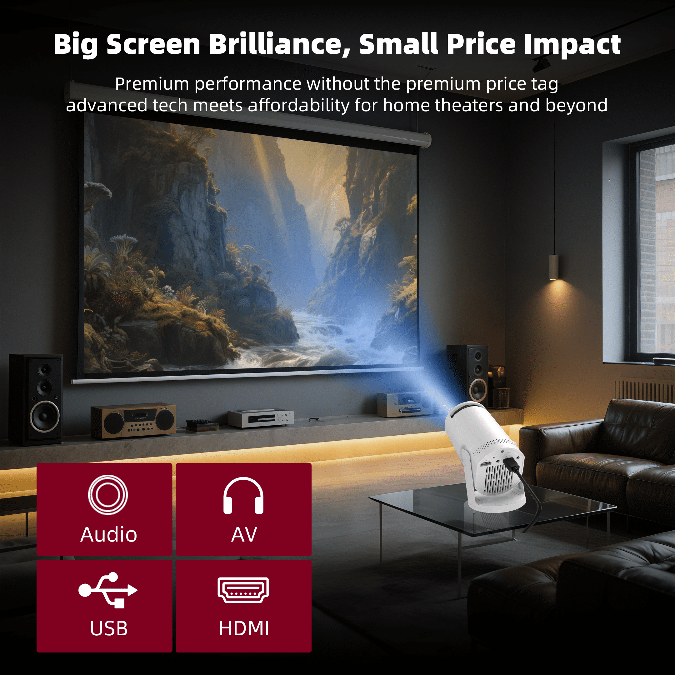 Mini projector, with wired screen sync 4K 1080P portable projector 180° rotation. 17-130" screen video projector. Compatible with smartphones, laptops, PC.(Q5)