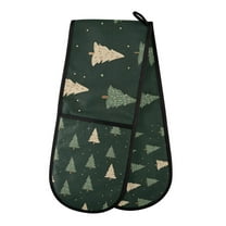 Yayeee Double Oven Mitt Kitchen Heat Resistant Baking 35" x7" Quilted Glove, Beige Christmas Trees