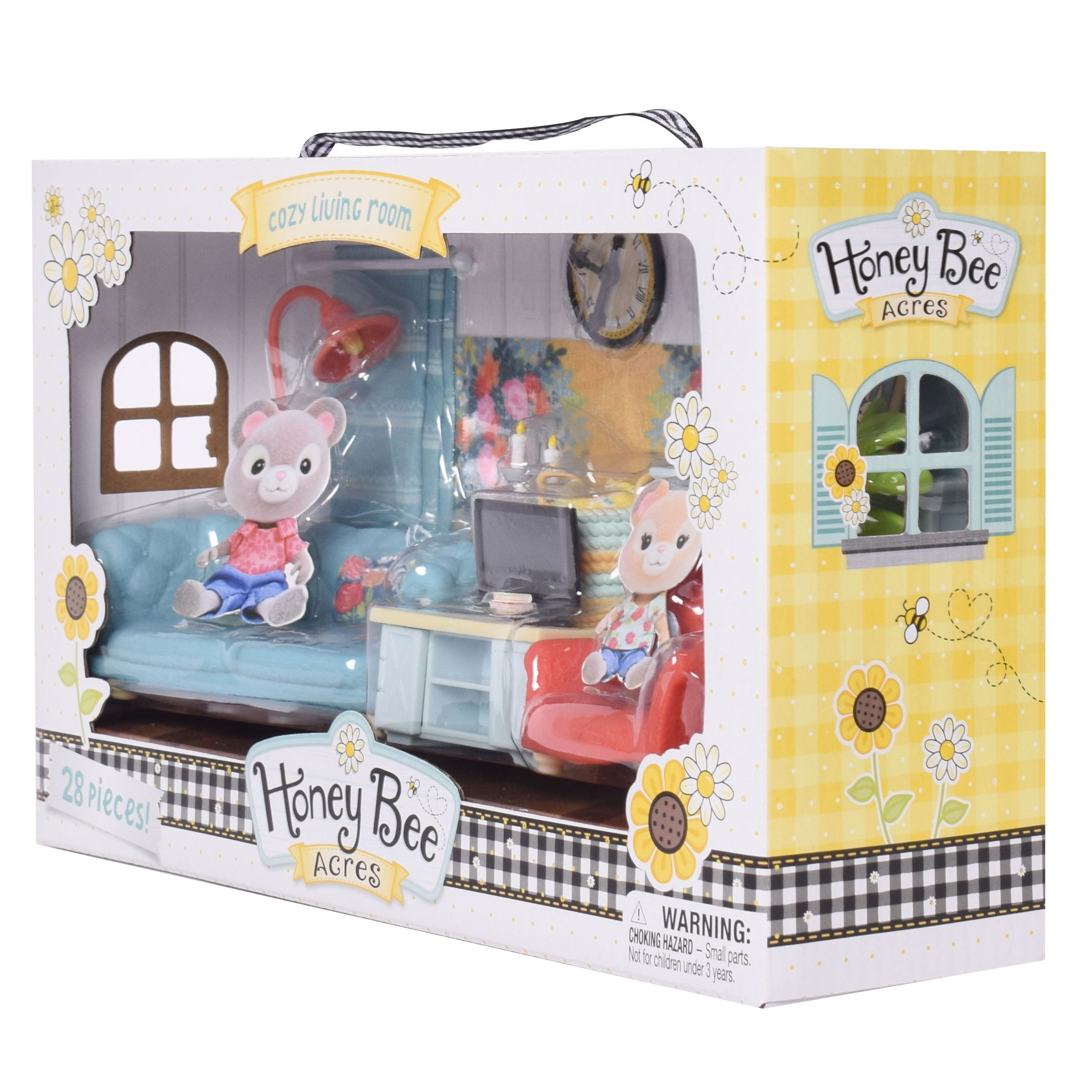 Honey Bee Acres Cozy Living Room 8in Dollhouse Set, 28 Pieces