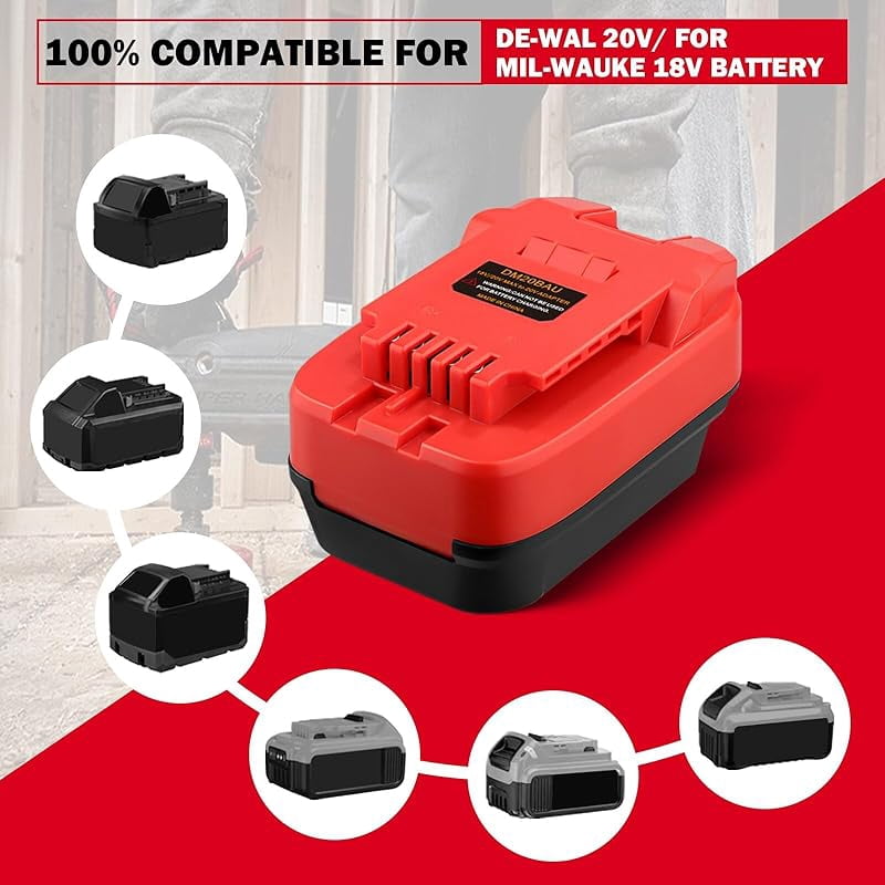 Adapter for De*Walt 20V & for Mil*wau*kee M18 18V Li-on Battery Convert to for Bauer 20V Power Tool